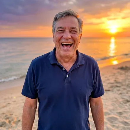 A man standing on a beach at sunset